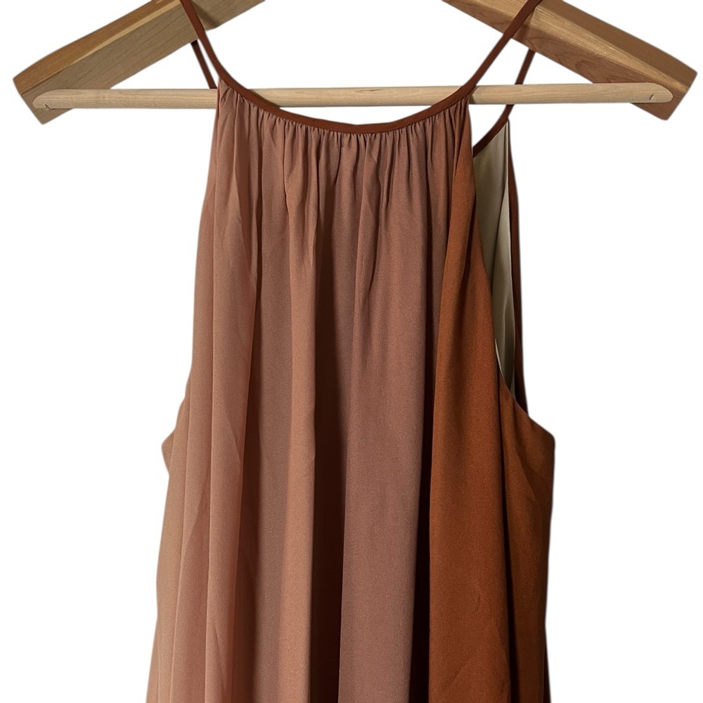 Theory women’s Dip Dye Crepe Silk Halter Maxi Dress Large Shell/Red Clay - Picture 7 of 13